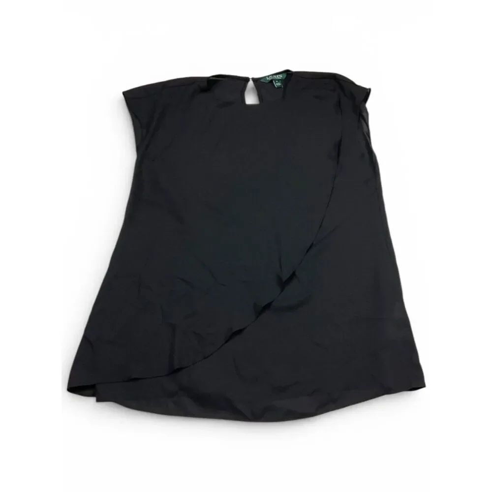 Lauren Ralph Lauren Draped Georgette Top Black Cross Over Lightweight Shirt M